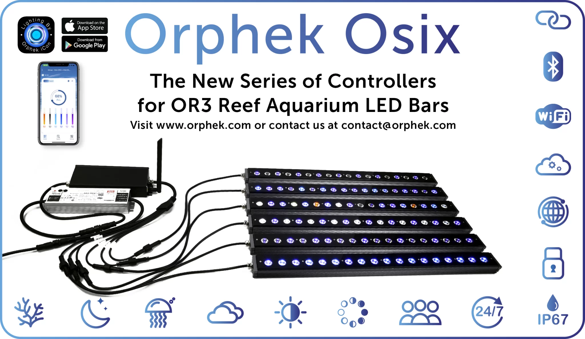 Barre a LED Orphek OR3 Reef Day Plus nel DaniReef LAB - controller osi