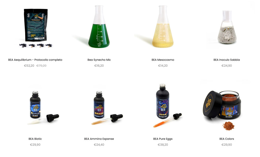 Alcuni prodotti in vendita sul sito di BEA