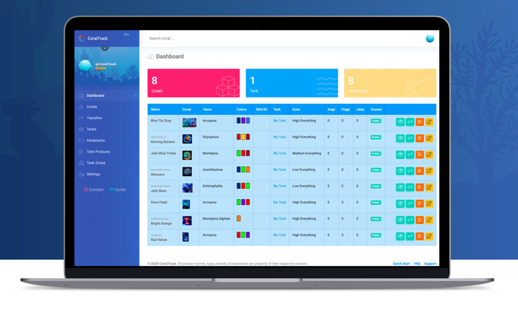CoralTrack è un programma online per la gestione dei propri coralli