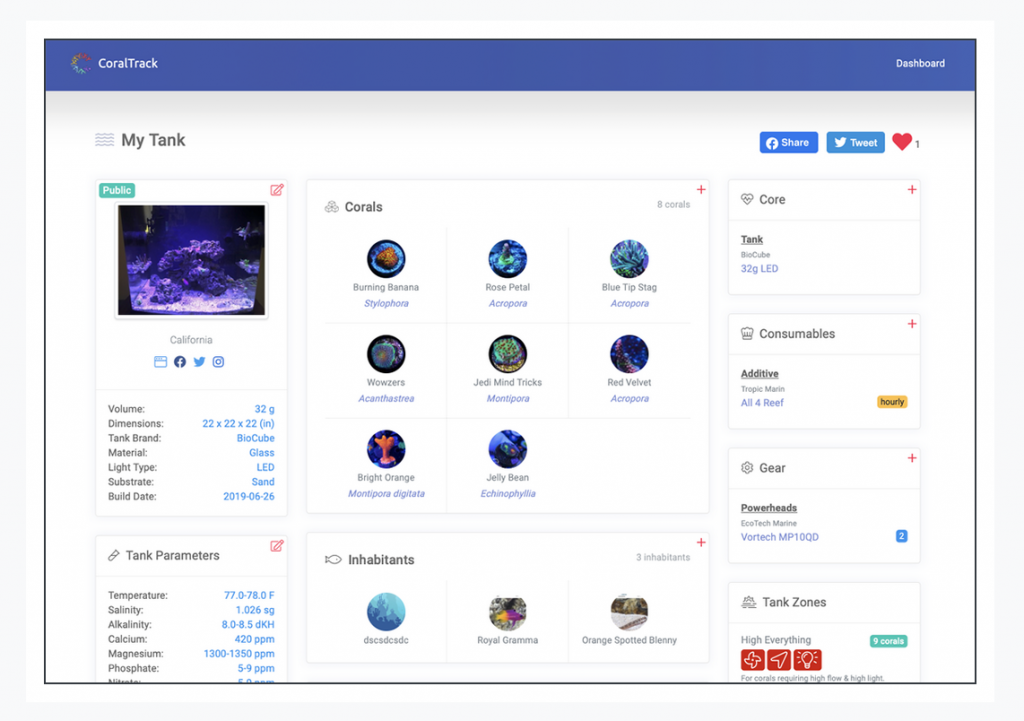 CoralTrack è un programma online per la gestione dei propri coralli