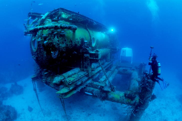 L'habitat di ricerca sottomarina Aquarius nell'Oceano Atlantico. Credito: Mark Conlin / VW PICS / UIG / Getty Images