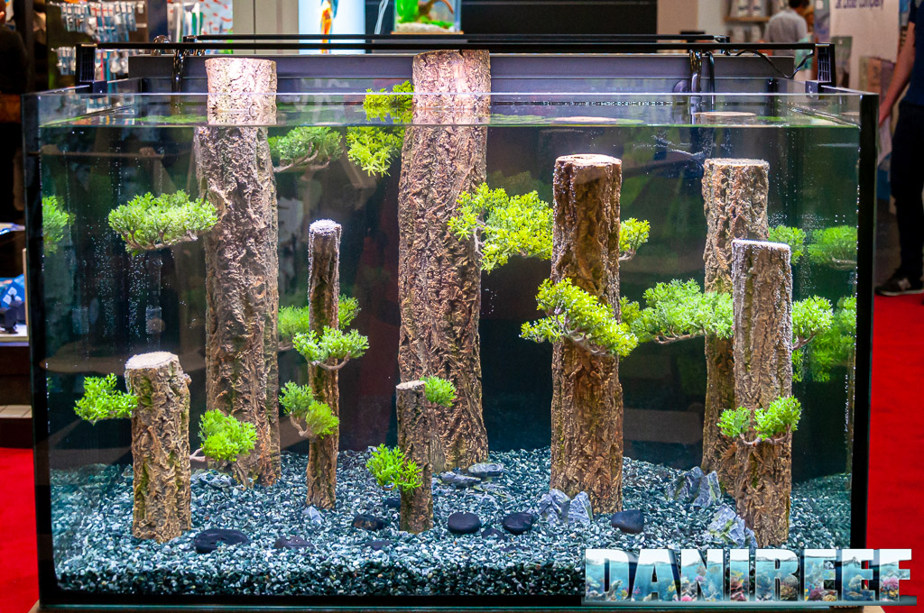 A particular installation with trunks and plants