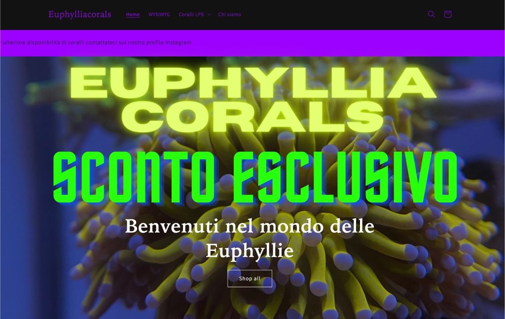 Il nuovo negozio EuphylliaCorals ci offre un codice sconto del 20%
