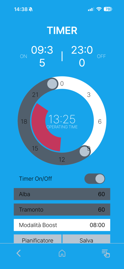App LightControl PRO: schermata impostazioni