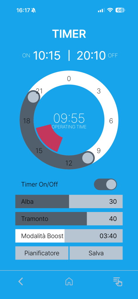 App LightControl PRO: schermata impostazioni