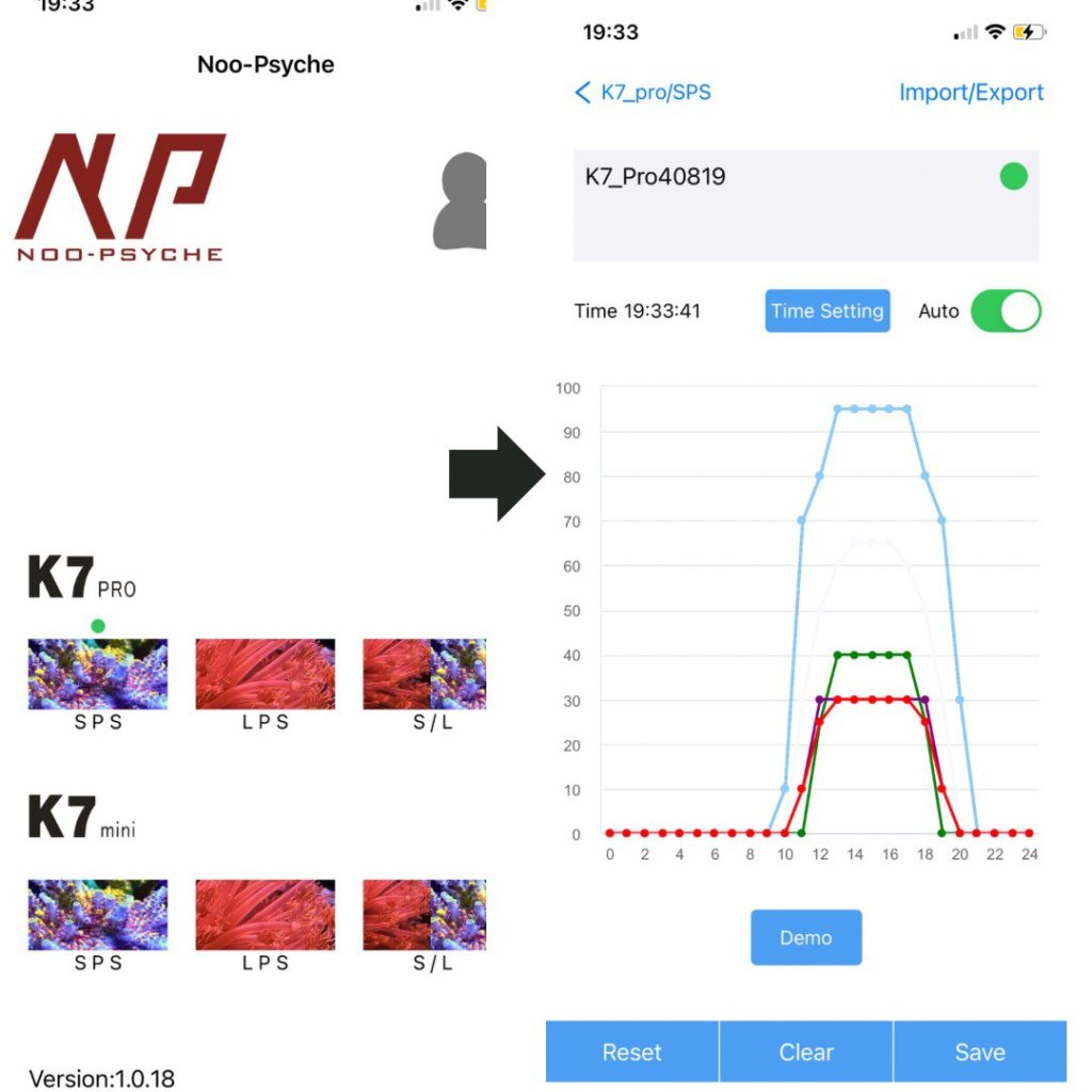 Schermata dell'app Noopsyche per la programmazione dei canali della K7 Pro V3