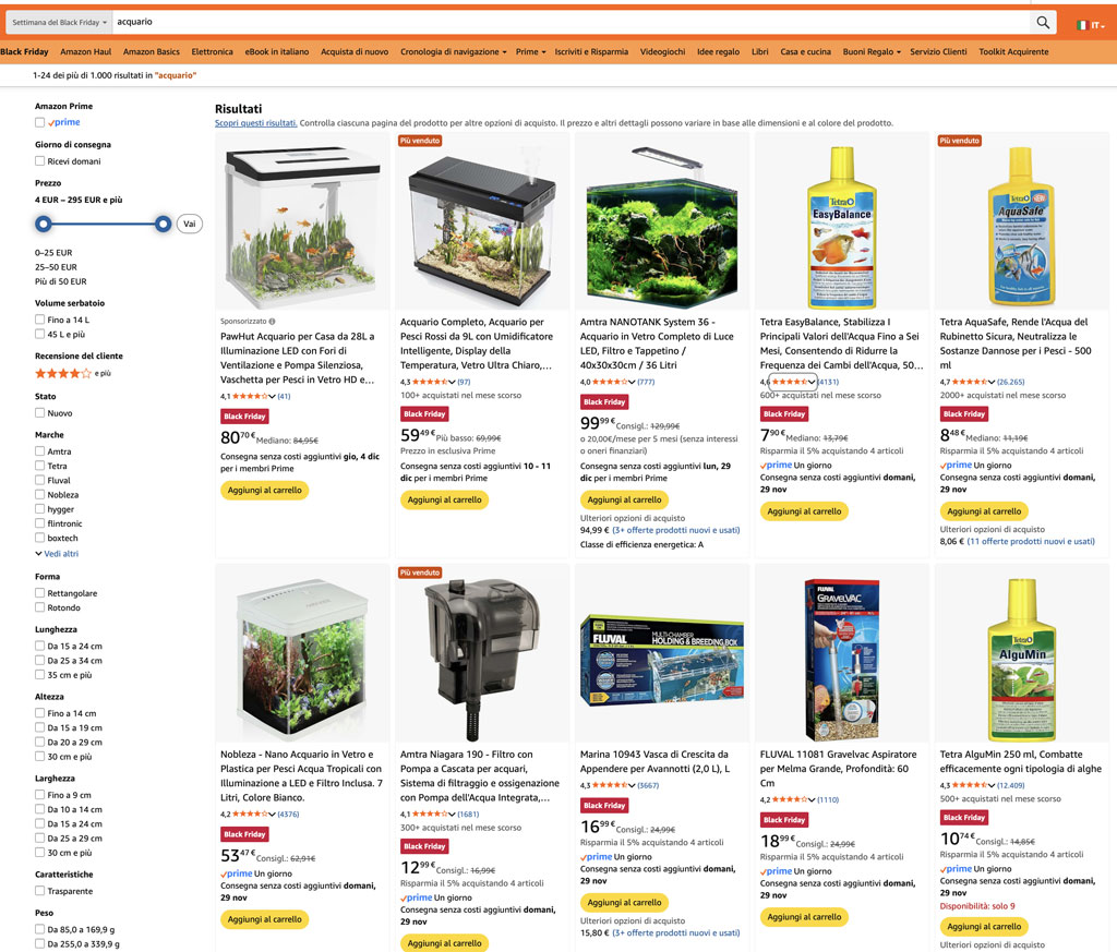 Offerte Amazon Black Friday 2025 acquari