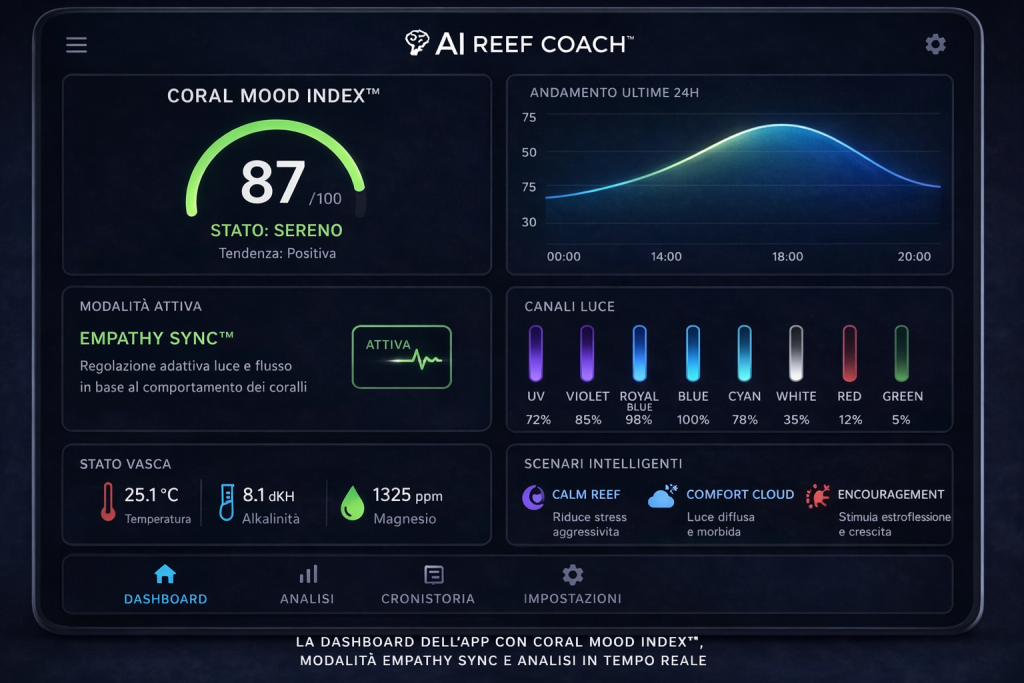 AI Reef Coach sullo schermo del nostro ipad o del nostro computer