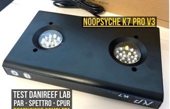 Noopsyche K7 PRO V3 recensione DaniReef LAB: PAR cPUR spettro e consumi