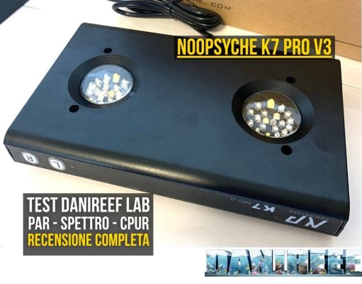 Noopsyche K7 PRO V3 recensione DaniReef LAB: PAR cPUR spettro e consumi