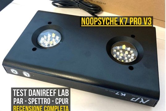 Noopsyche K7 PRO V3 recensione DaniReef LAB: PAR cPUR spettro e consumi