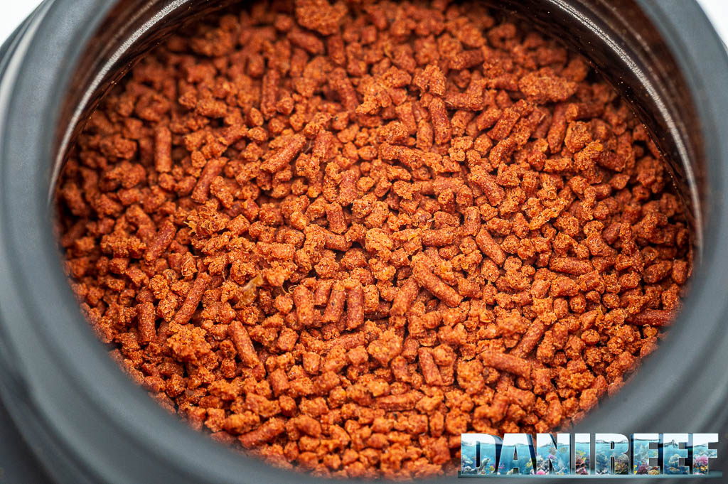 Particolare dei pellet che compongono il mangime BEA Colors per pesci di acqua marina