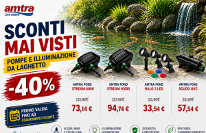 Offerta Amtra Pond: fino al -40% su pompe, filtri e luci per laghetto