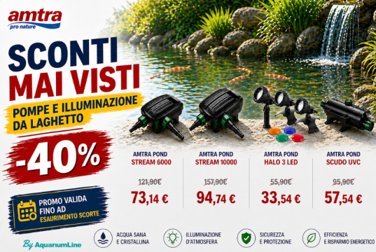 Offerta Amtra Pond: fino al -40% su pompe, filtri e luci per laghetto
