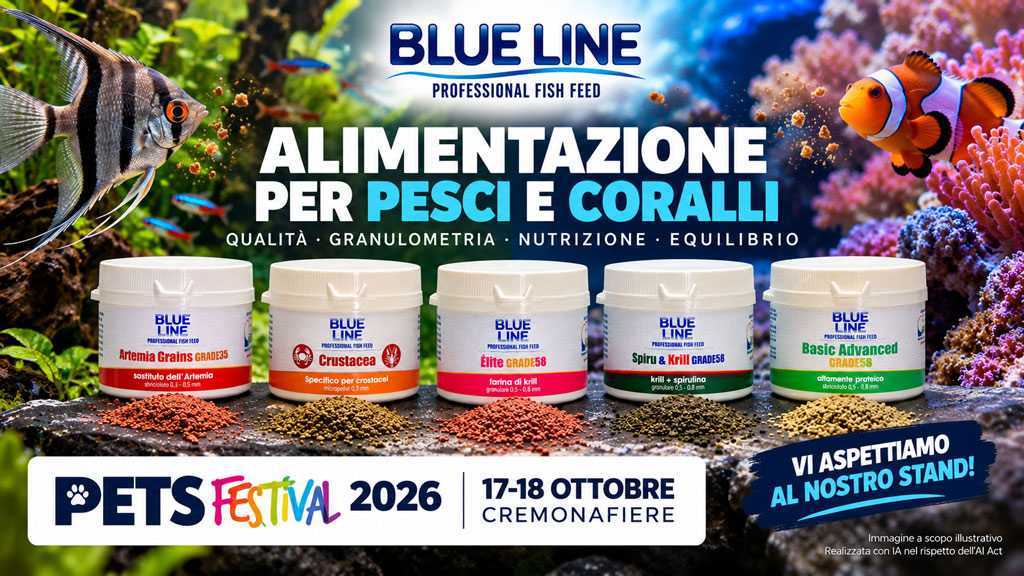 Blue Line a Petsfestival 2026: alimentazione per pesci e coralli